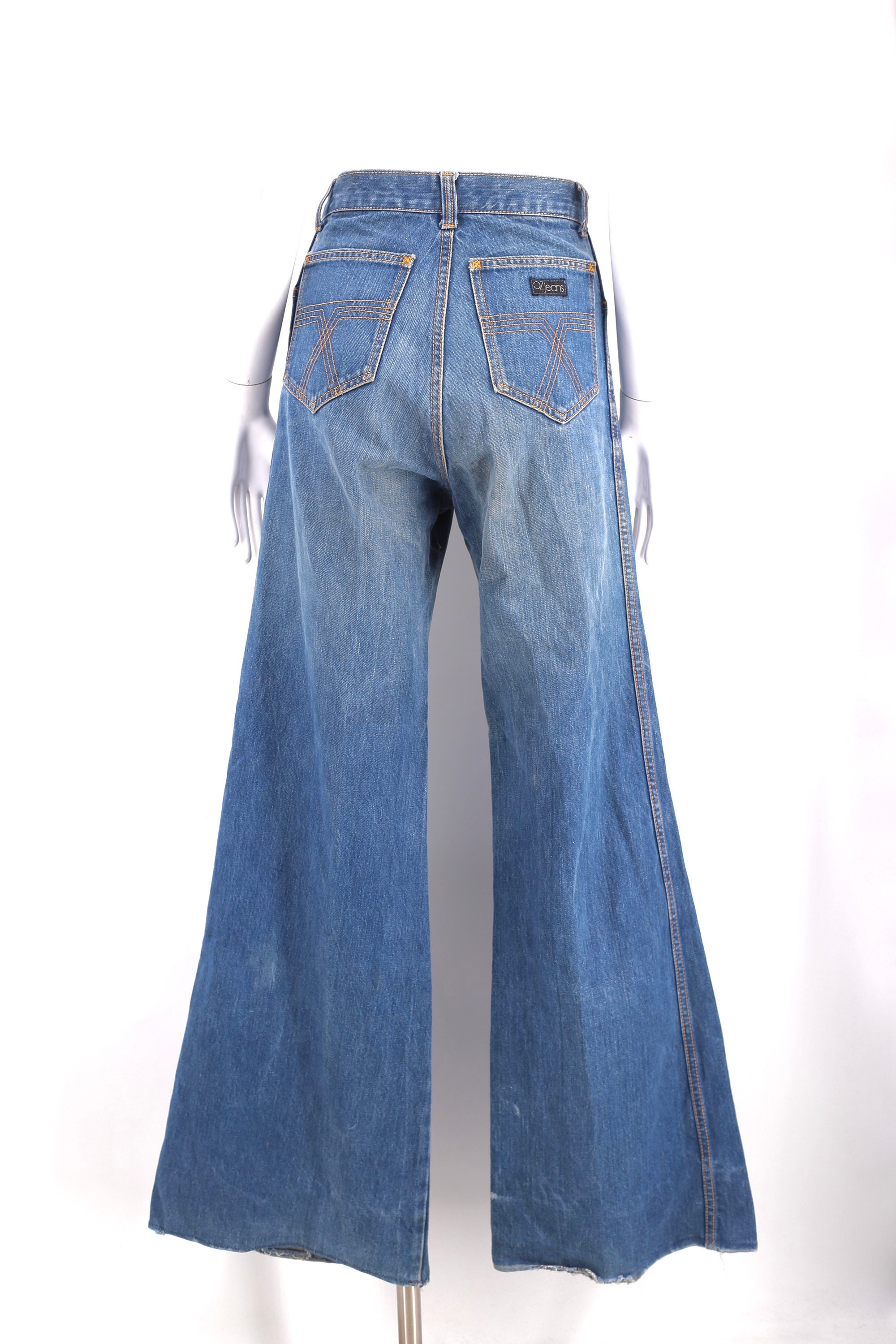 70s OZ JEANS denim high waisted bell bottom jeans 28 / vintage 1970s ...