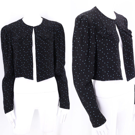 40s heart print rayon jacket m-l / vintage 1940s