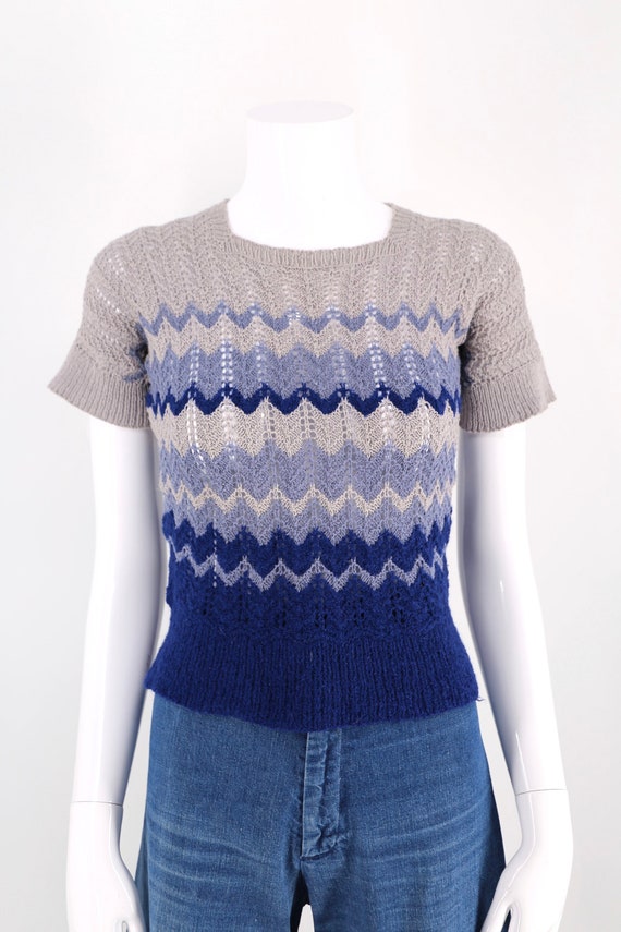 40s zig zag knit sweater sz s / vintage 1940s tigh