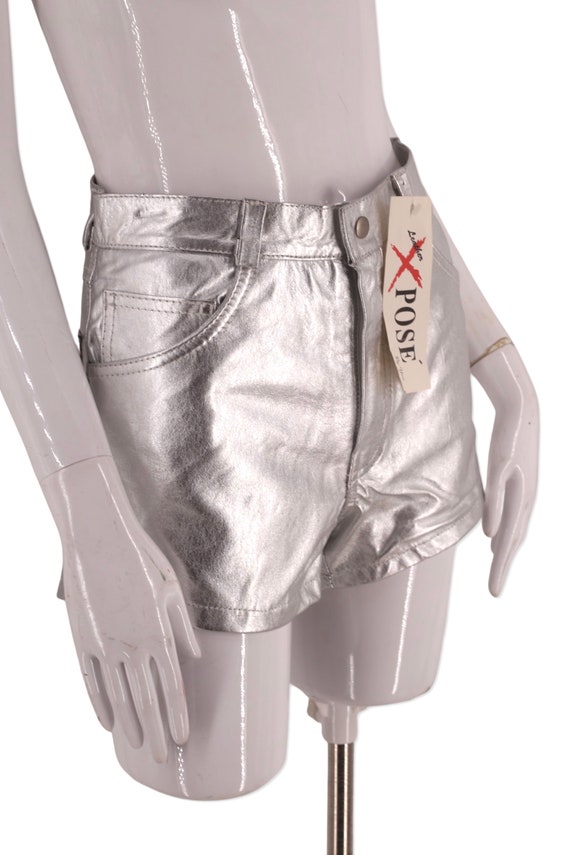 90s silver leather short shorts 6-8, vintage 1990… - image 4