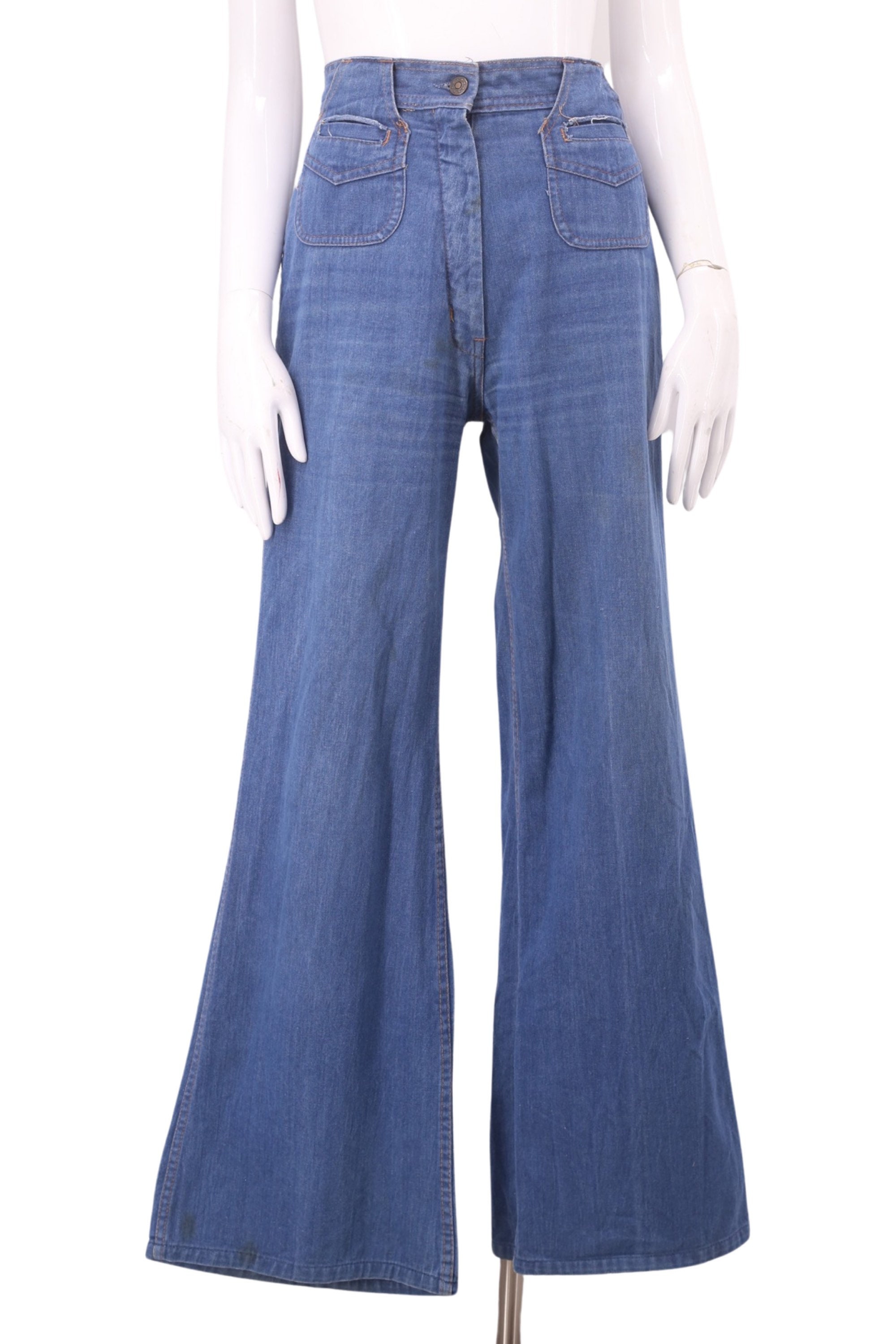 70s Denim High Waisted Bell Bottom Jeans Sz 28 Vintage 1970s Trousers Bells Flares Pants M 