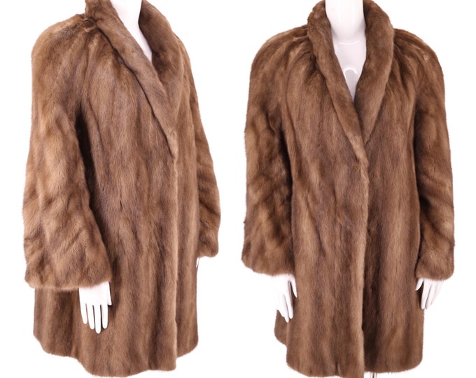 80s smoky brown mink fur coat M-L / vintage fur coat / 70s 1980s glossy fur fingertip hip length coat