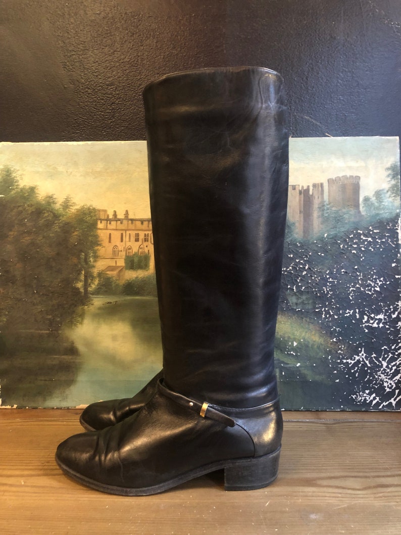 1970s Italian Black Leather Riding Boots Sz 8