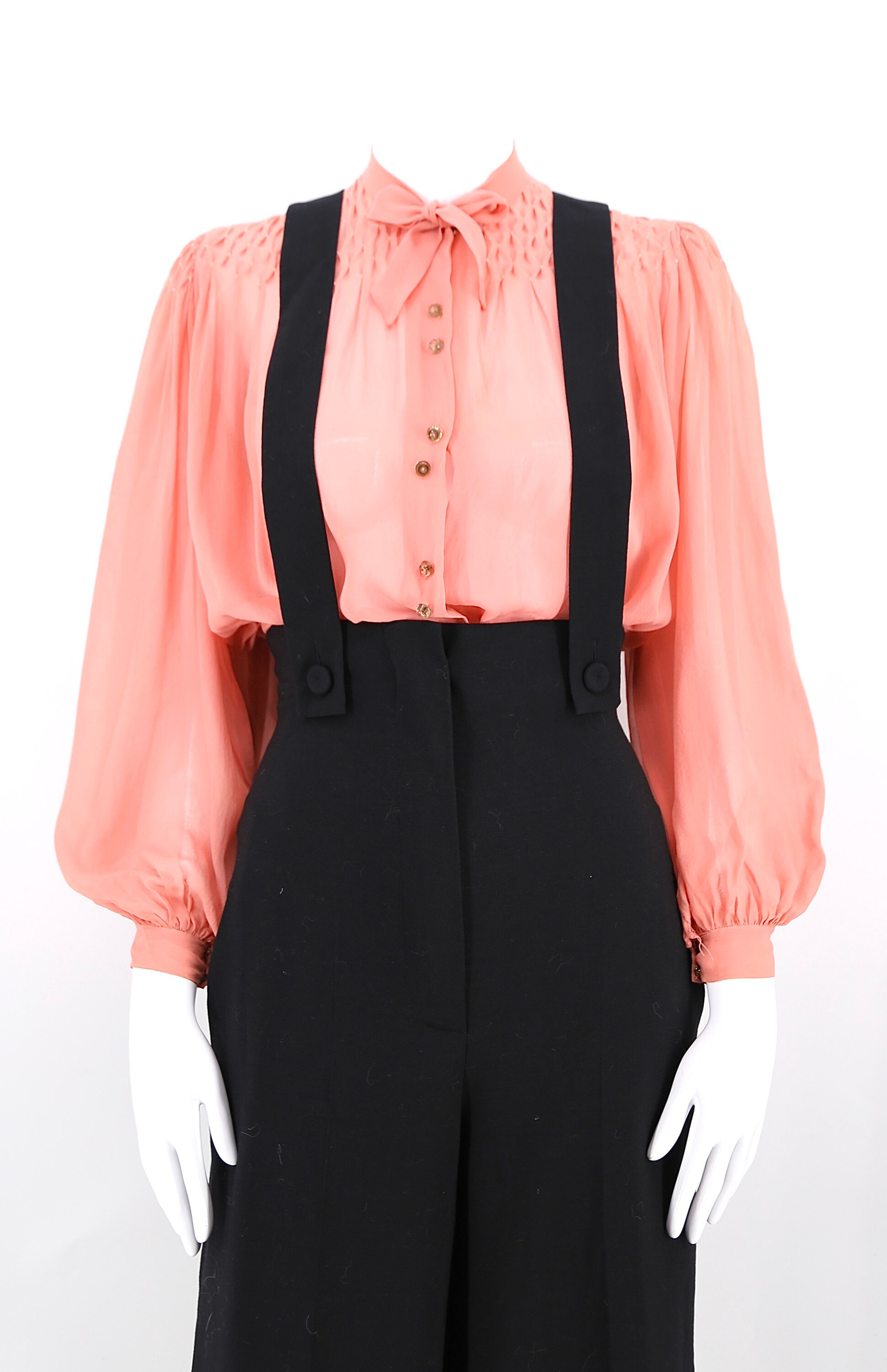 Sonia Rykiel suspender pants size 8 / vintage black wool high waist