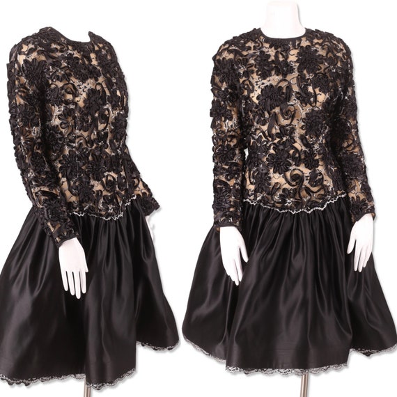 Geoffrey Beene, 80s Geoffrey Beene cocktail dress sz 8-10, vintage 1980s Mr. Beene lace dress, 80s designer dress, 90s silk cocktail dress
