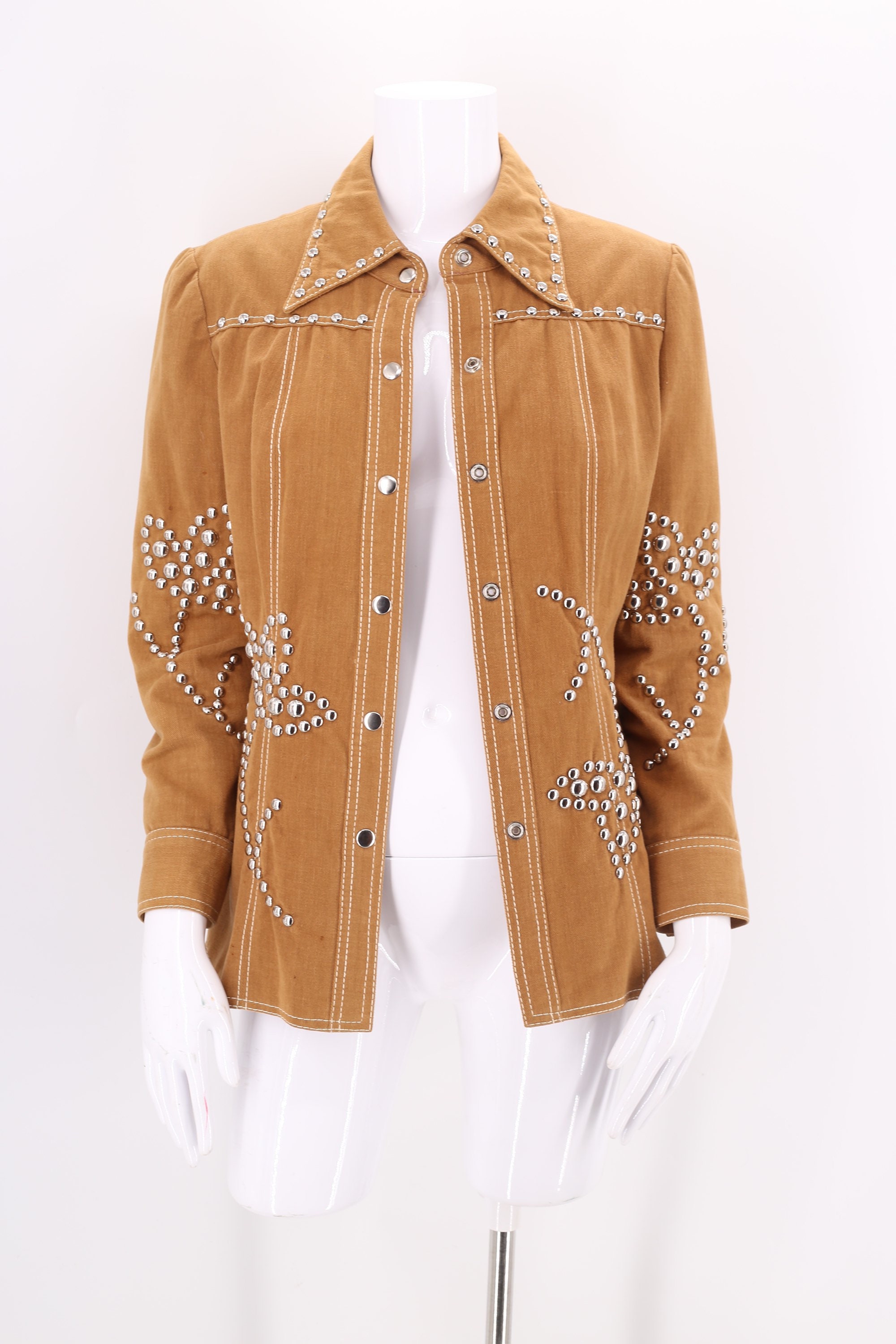 70s DOTTI DIDIT studded denim jacket / vintage 1970s tan metal studded tailored brushed cotton