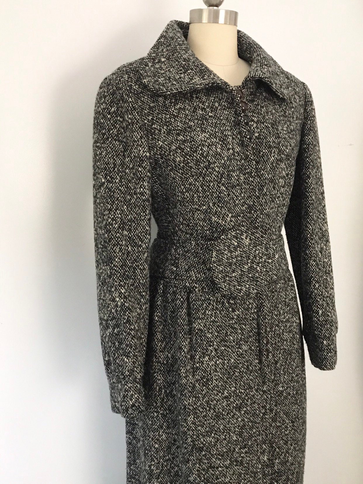 60s PIERRE CARDIN black and white tweed mod CIRCLE belt coat 1960s ...