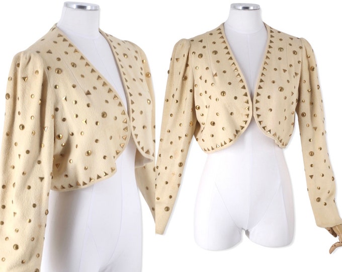 40s Cream Studded WWII Era Bolero Jacket, Evening Wear, 1940s Vintage, Women's 30s Jacket M/L