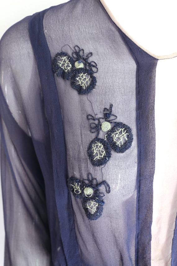 1900s Edwardian navy stitched silk chiffon blouse… - image 3