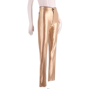 70s gold disco pants S/M, vintage 1970s original spandex Great Escape Fredericks pants, shiny champagne skin tight leggings size 4-6 1980s image 6