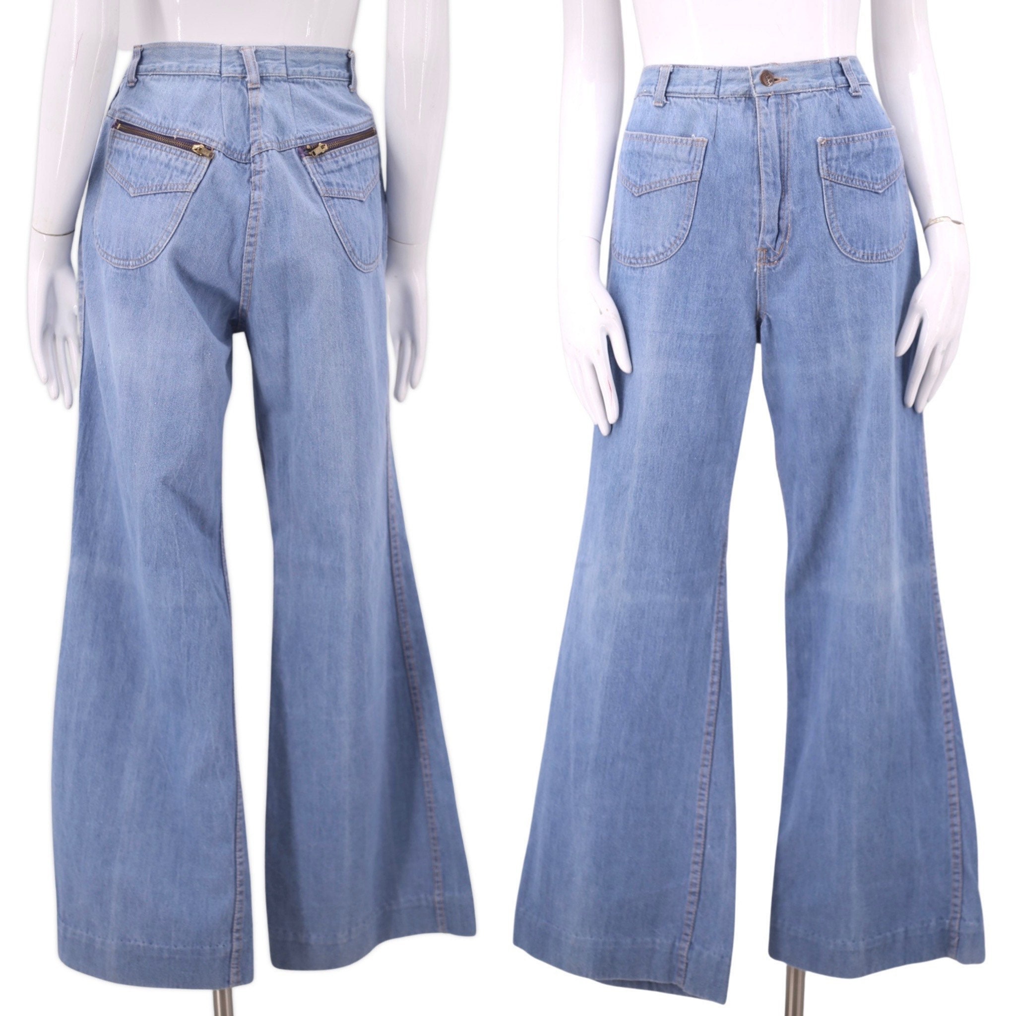 70s sz 28 denim high waisted bell bottom jeans / vintage 1970s S&S ...