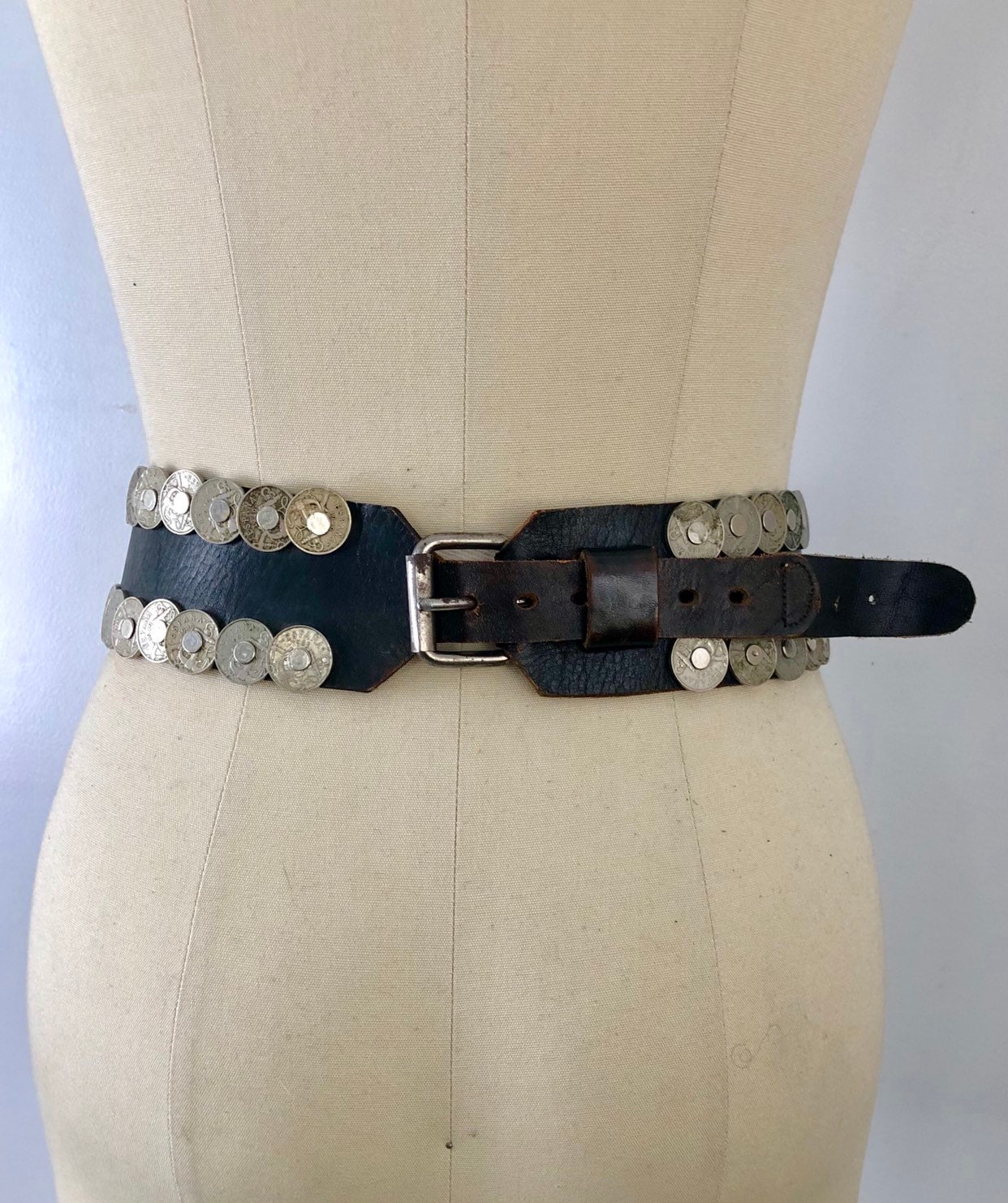 vintage ARGENTINIAN GAUCHO black leather and coin heavy metal waist ...