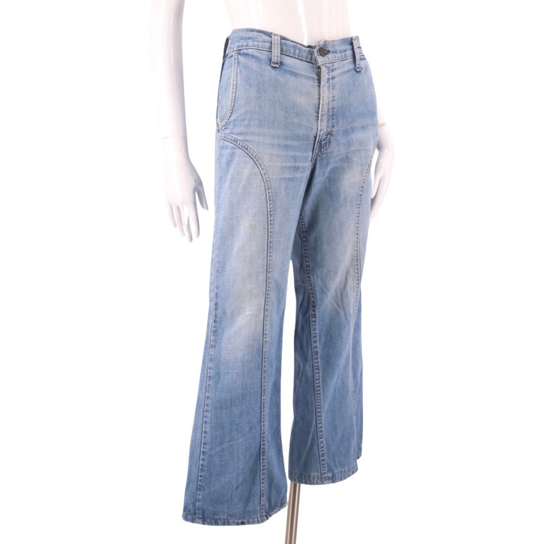 70s LEVIS saddle stitch high waisted denim bell bottoms jeans 32 ...