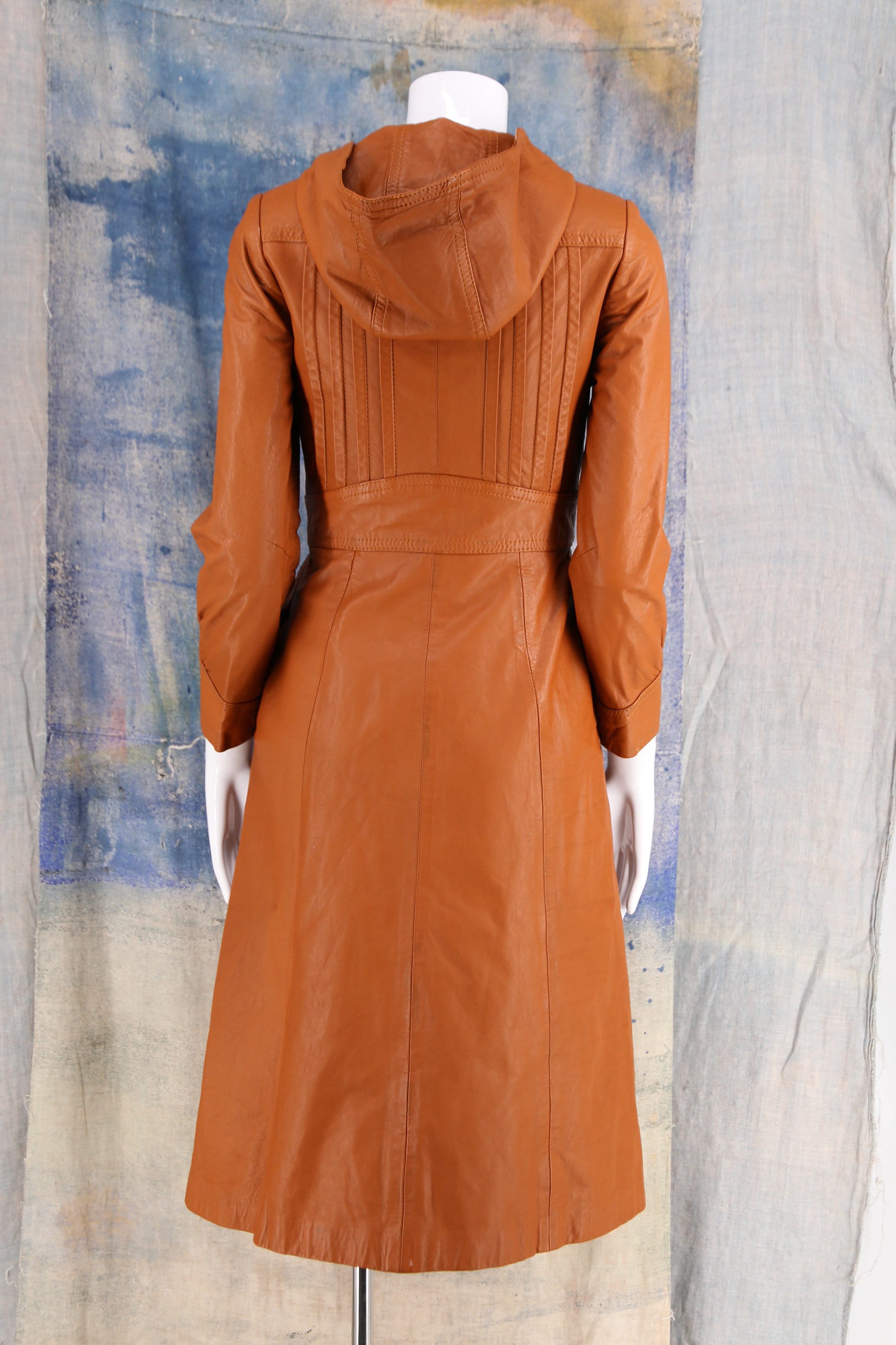 70s caramel leather hooded trench coat Sm / vintage 1970s Junior ...