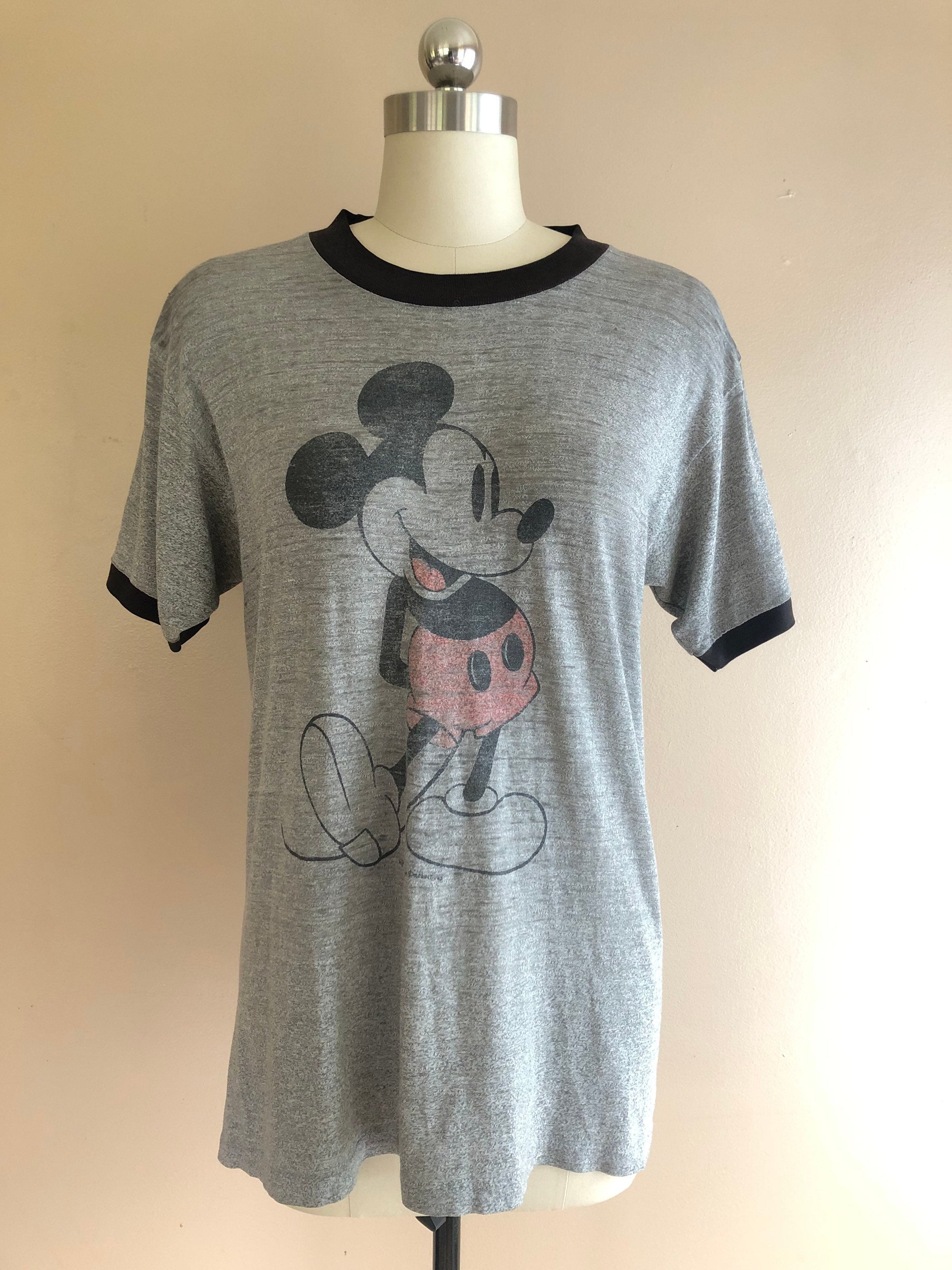 70s Mickey Mouse gray paper thin vintage T shirt / 1970s 80s soft ...