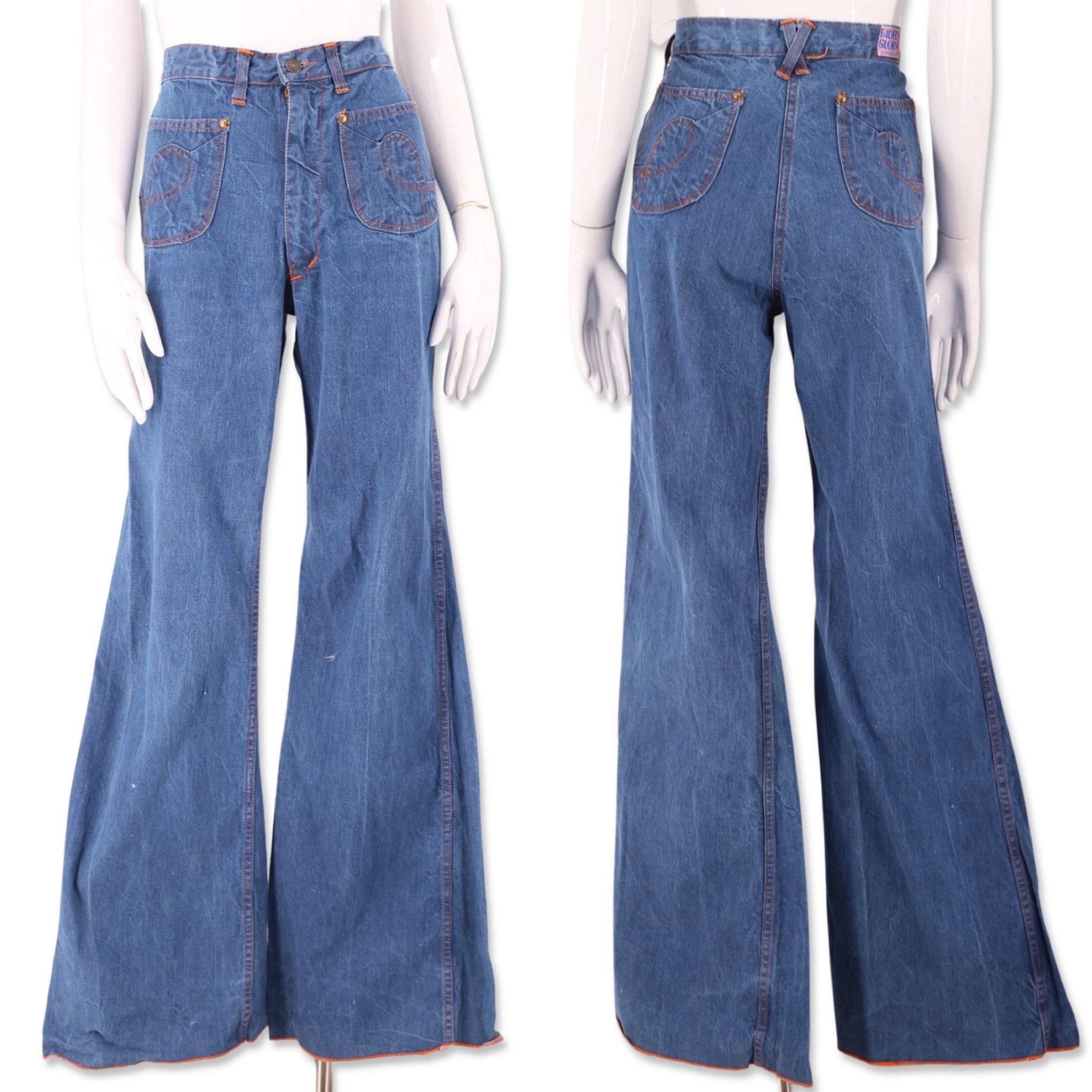 70s FADED GLORY high waisted denim bell bottoms jeans 30 / vintage bell  bottom jeans / vintage 1970s stitched pocket wide leg bells flares 8