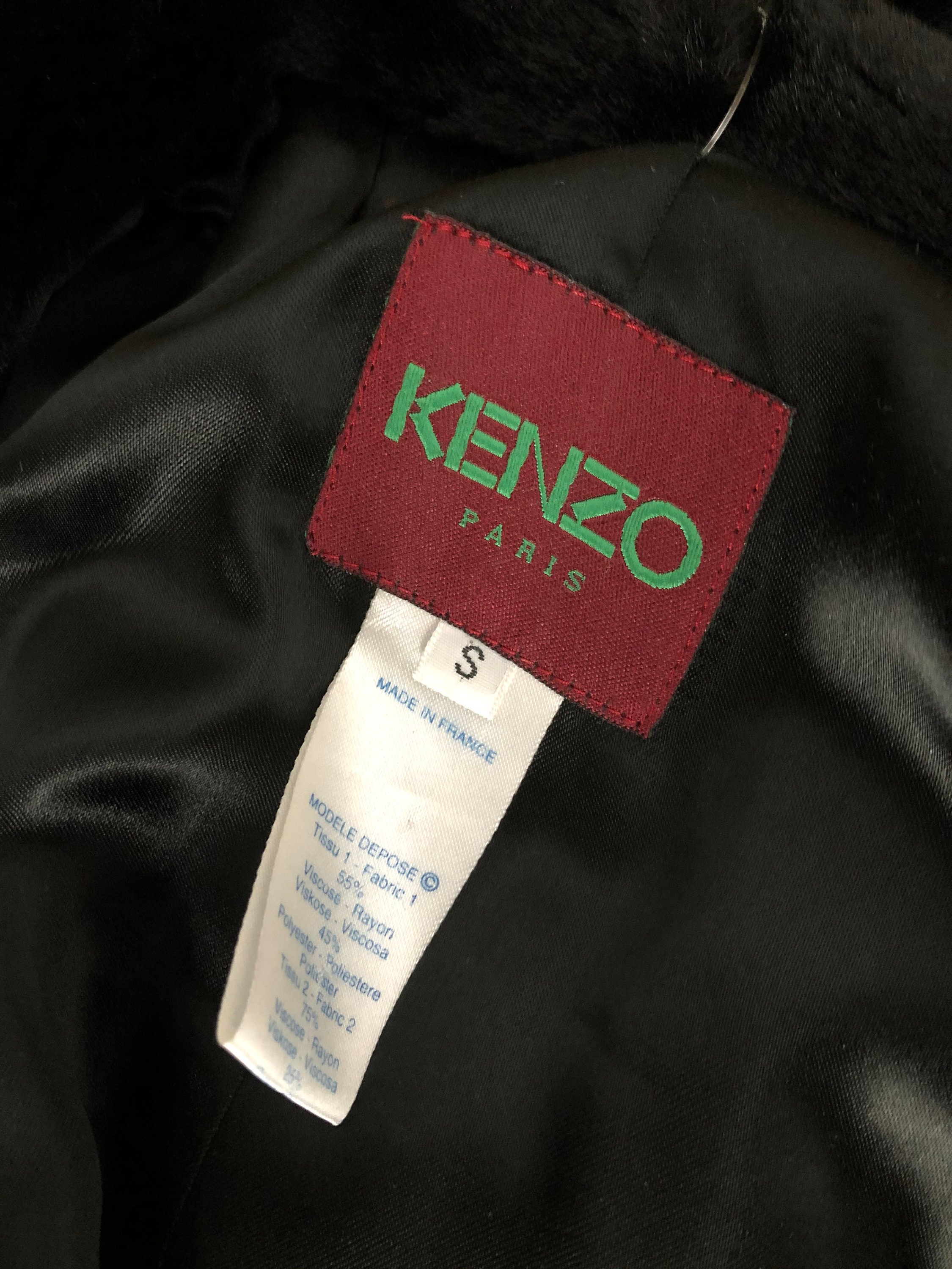 90s black KENZO kimono suit vintage velvet flocked floral outfit