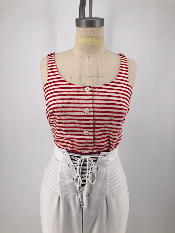 50s SAILOR OUTFIT Cotton Striped Top and Lace up White Pants 50s SAILOR OUTFIT Cotton Striped Top and Lace up White Pants