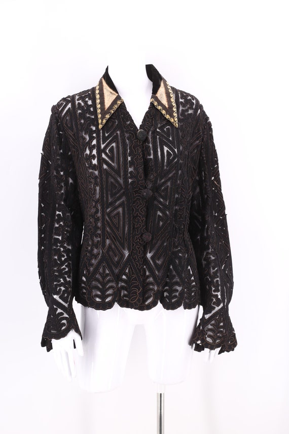 1800s Victorian mourning jacket, 1890s black cut … - image 9