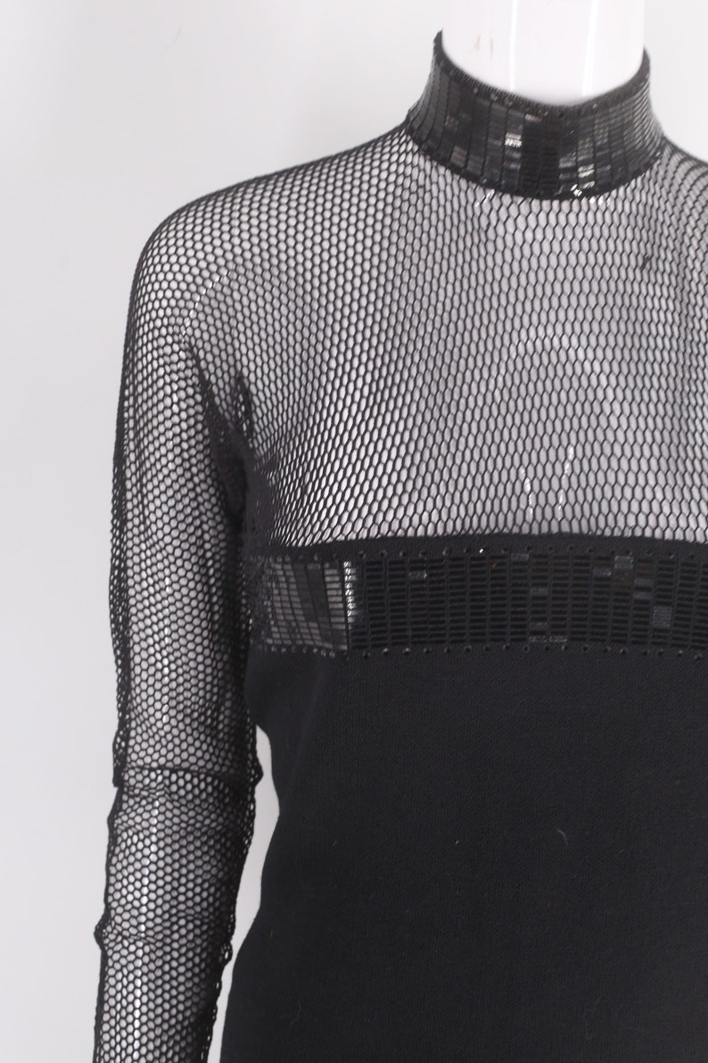 80s ST JOHN fishnet knit dress 8, vintage 1980s black sequined evening sheath dress image 7