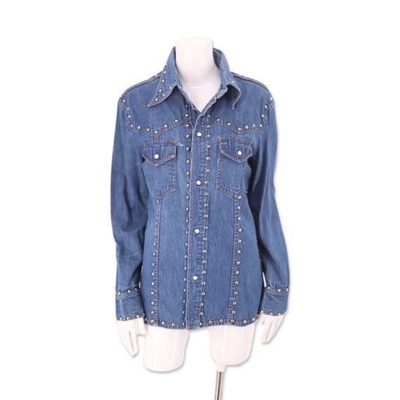 70s LEVIS studded denim Harley jacket shirt M, vi… - image 5