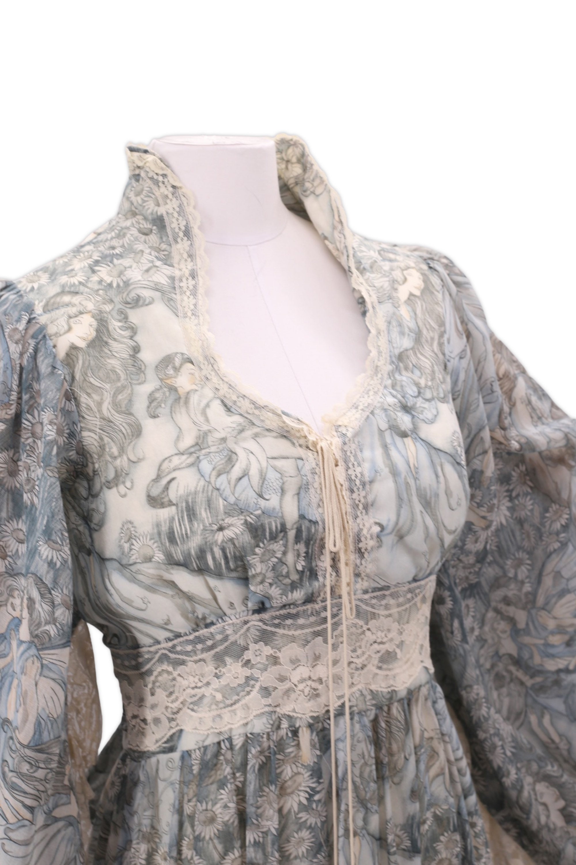 70s GUNNE SAX Fairy Print Prairie Maxi Dress Gown 11 / Vintage 1970s Nymph  Goddess Peasant Lace up Dress RARE