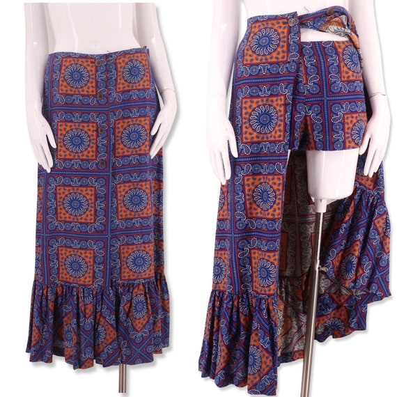 60s 2 pc shorts skirt set M / vintage 1960s banda… - image 1