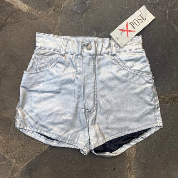 90s silver leather short shorts 6-8, vintage 1990… - image 2