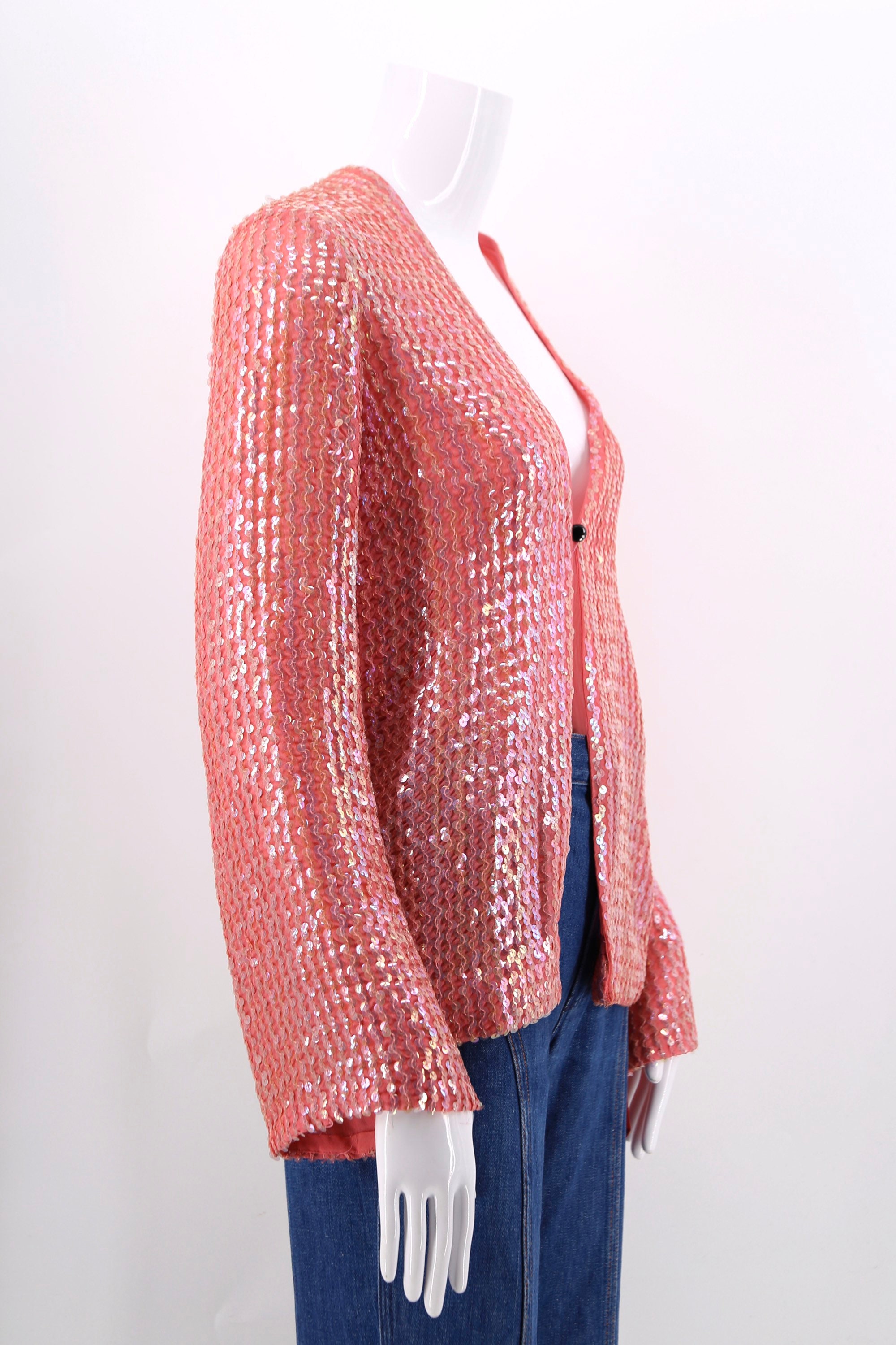 70s pink COURREGES sparkly sequin jacket / 1970s vintage designer ...