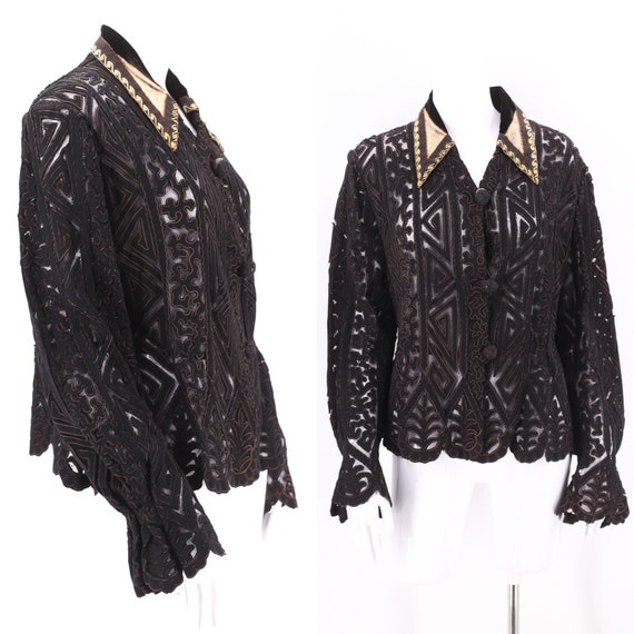 1800s Victorian black cut work mesh jacket / anti