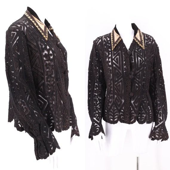 1800s Victorian mourning jacket, 1890s black cut … - image 1