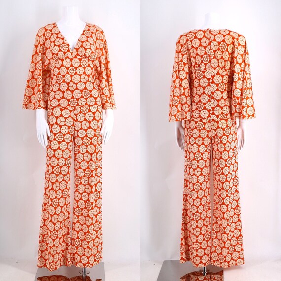 70s CORKY CRAIG print bell bottoms outfit / 1970s