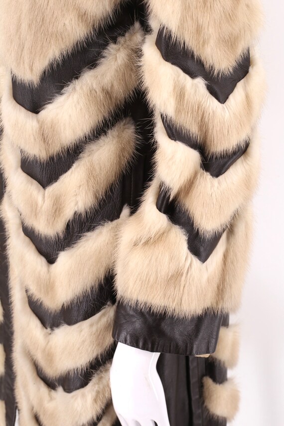 70s mink leather fur coat, vintage 1970s chevron … - image 4