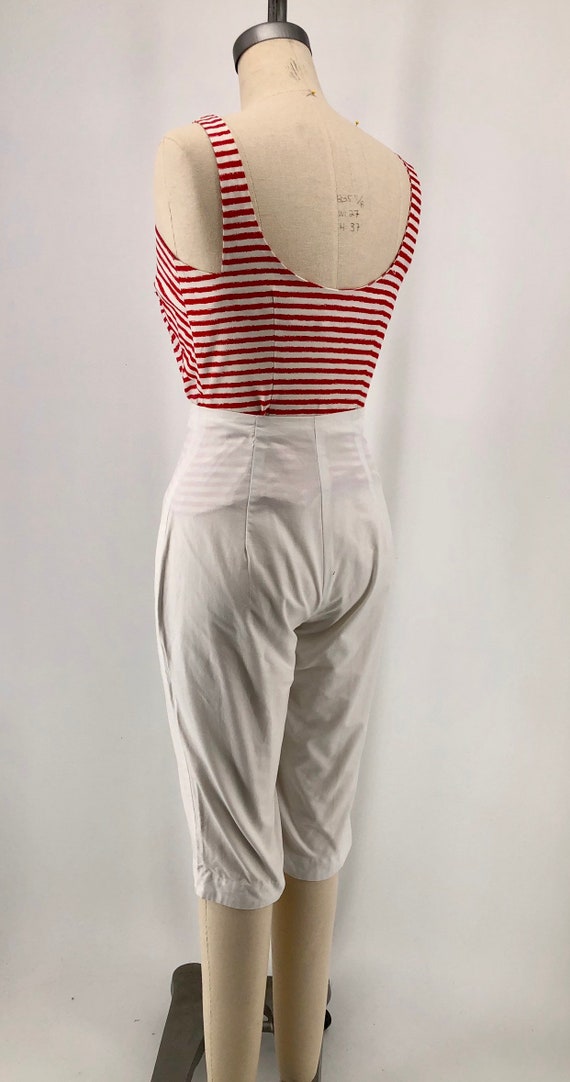 50s SAILOR OUTFIT cotton striped top and lace up … - image 6