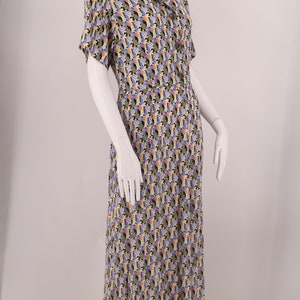 90s FLAX rayon print dress L / vintage 1990s does 40s button front dress L image 6