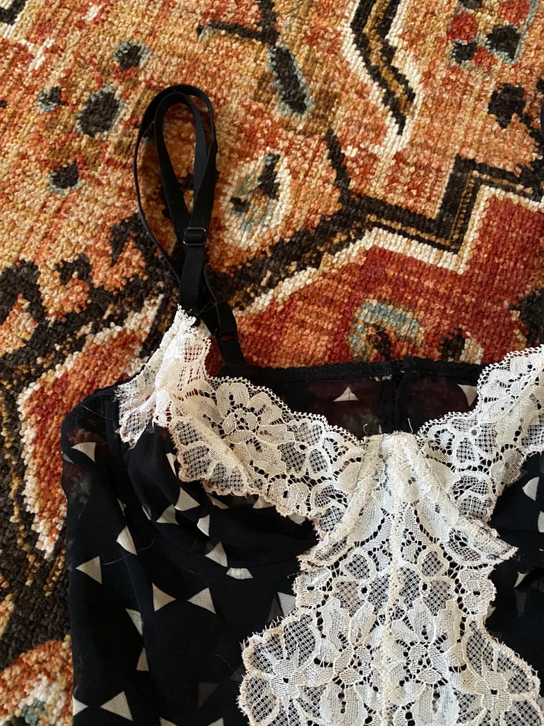 vintage FERRE 2000s black print silk lace slip dress S 1990s vintage Y2K Gianfranco Ferre lingerie 90s