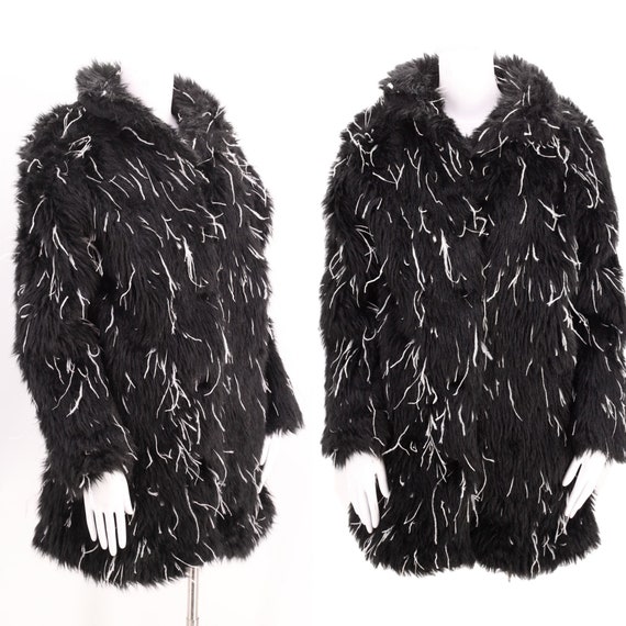 90s faux fur maribou shaggy coat M-L, vintage 199… - image 1