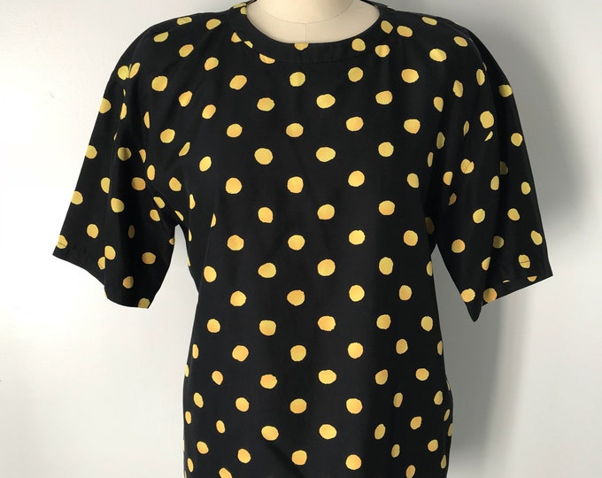 80s UNGARO yellow polka dot print silk blouse TOP vintage 1980s