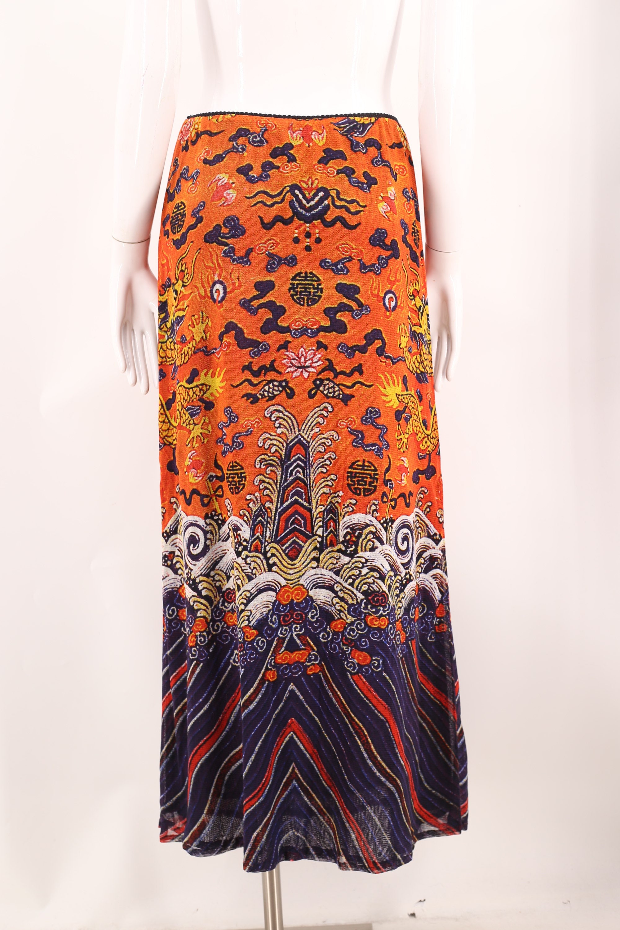 90s VIVIENNE TAM mesh tattoo dragon print skirt 3 / vintage 1990s body con stretch midi skirt M-L