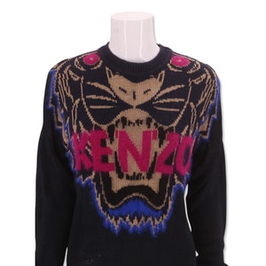KENZO logo print sweater sz S / vintage Kenzo Paris black Angora knit lion sweater top image 4