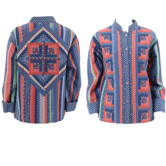 70s quilted jacket M / vintage 1970s handmade quil