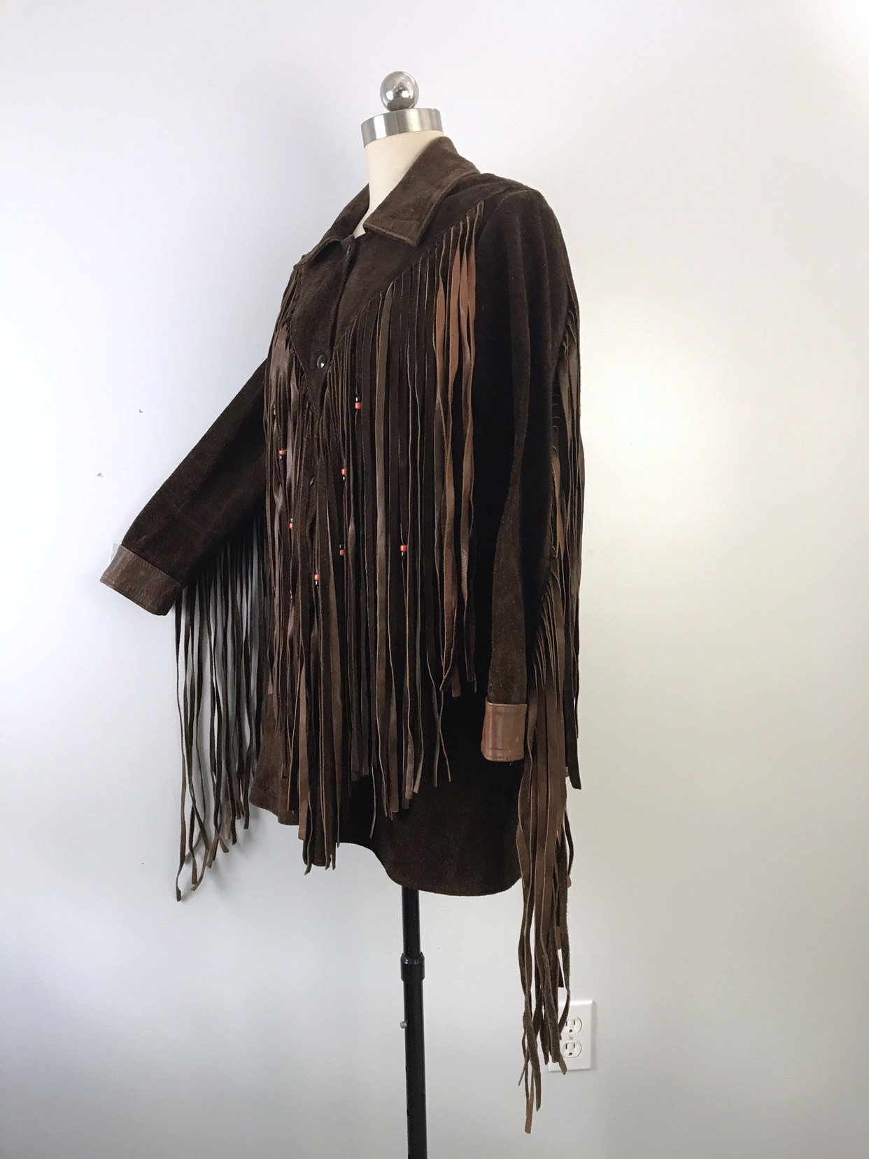 70s ROCK & ROLL brown suede leather ultimate beaded fringe festival ...