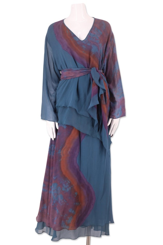 70s tie dye silk chiffon outfit, vintage 1970s CA… - image 2