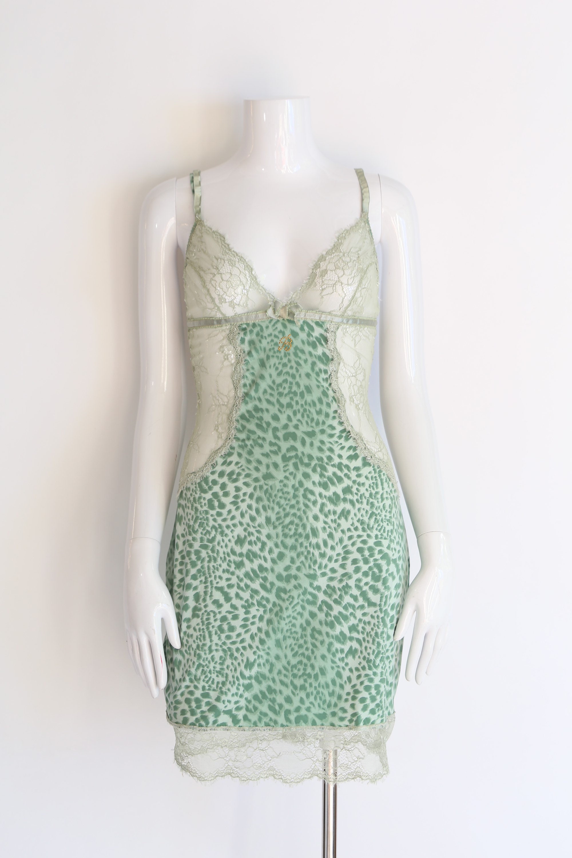 vintage BLUMARINE early 2000s leopard print nylon lace slip dress / sz