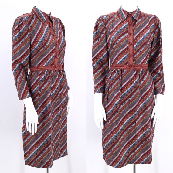 80s UNGARO print silk dress 8 / vintage 1980s str