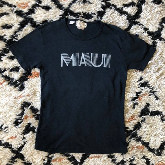 70s MAUI black soft cotton logo t shirt / vintage
