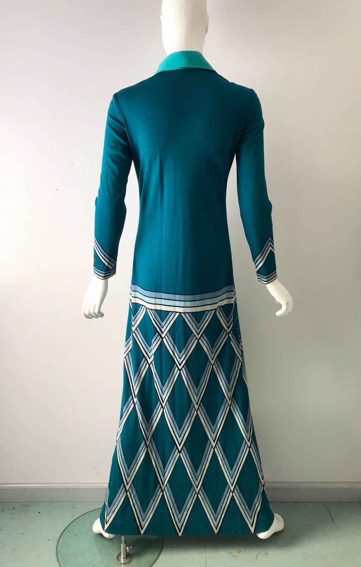 70s ROBERTO Di CAMERINO Trompe L'oeil wool knit print maxi DRESS rare ...