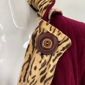 40s hooded leopard swing coat, vintage 1940s cranberry winter coat, cheetah print coat, 30s Deco coat M/L image 9