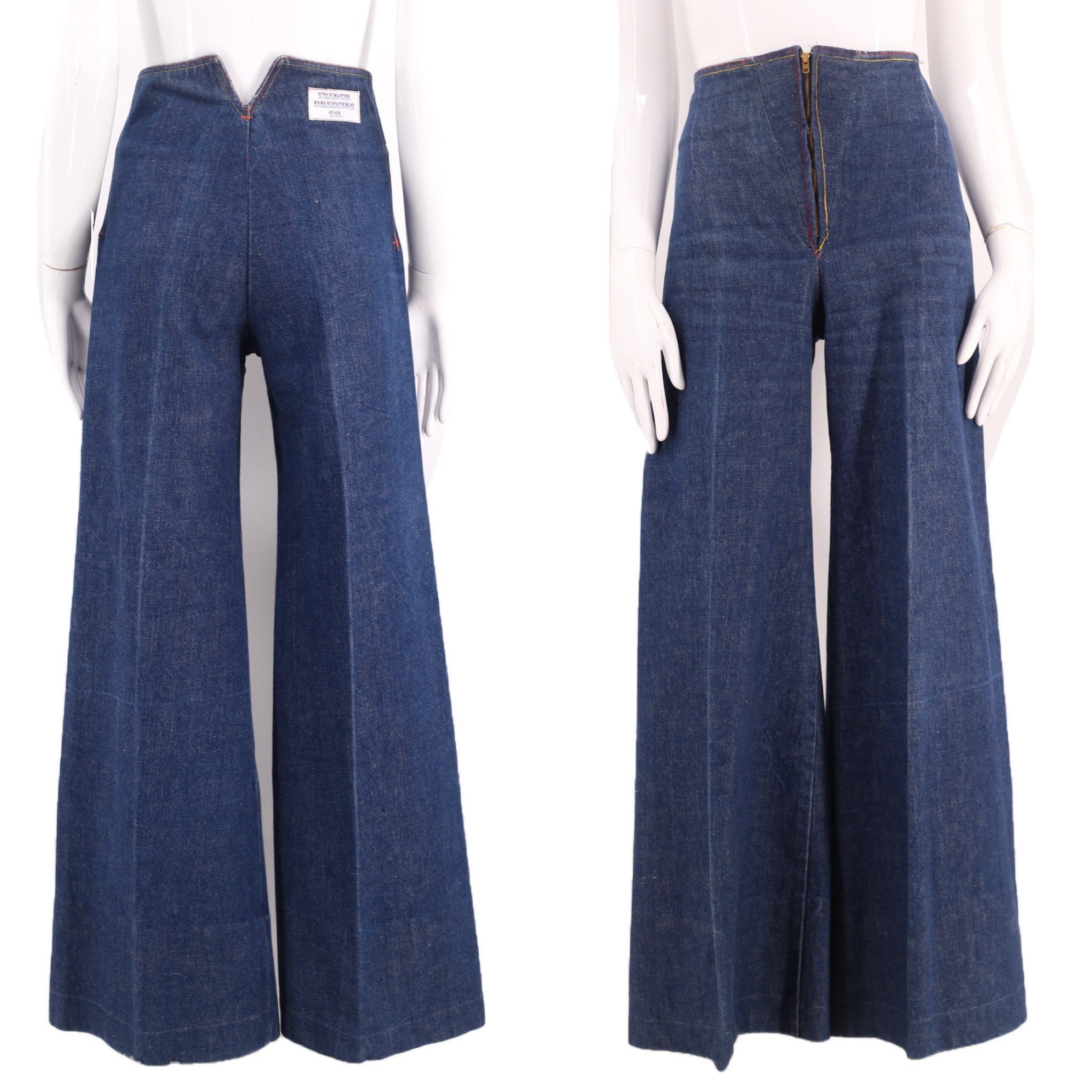 70s French Dressing Co high waisted denim bell bottoms jeans 31 ...