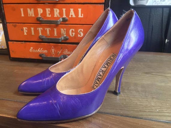 80s NORMA KAMALI shoes size 6.5, vintage purple high … - Gem